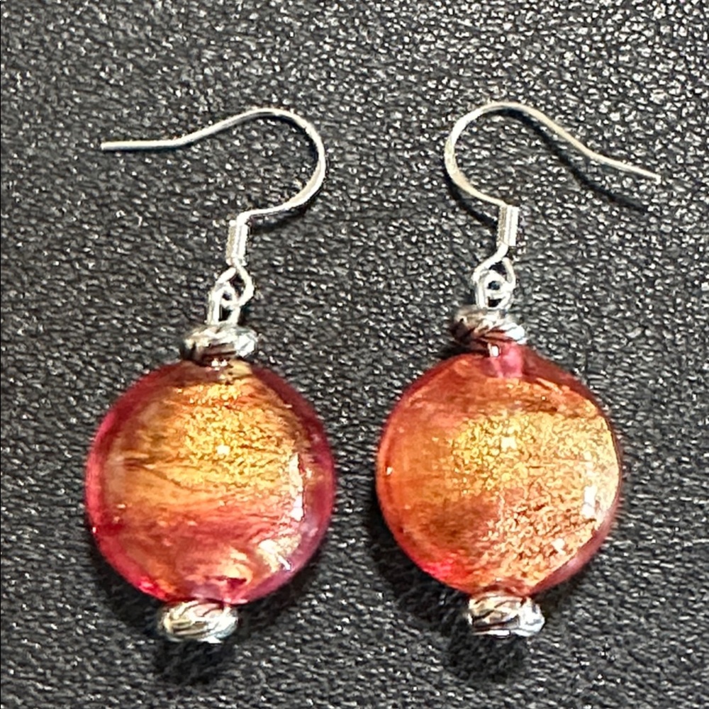 Murano Glass Silver Tone Drop Wire Back Earrings - Picture 3 of 13